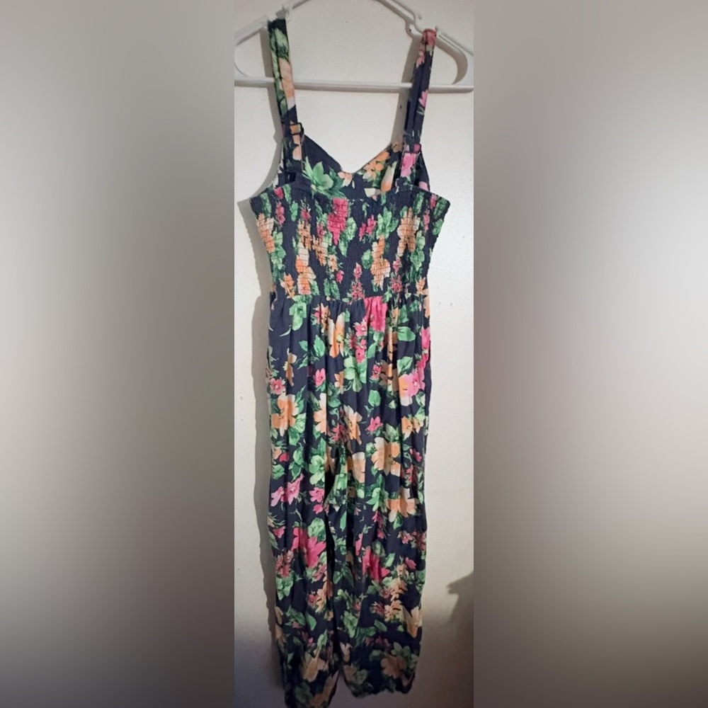 Old Navy Woman Size S Blue Floral Romper Jumpsuit Linen Blend